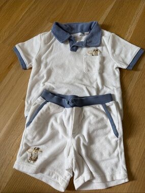 Janie and Jack White and Blue Terry Cloth Matching Short Set